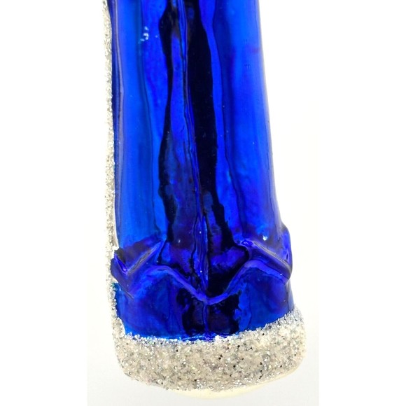 Vintage Hand Blown Glass Christmas Ornament Old World Santa Sapphire Glitter - Picture 8 of 16